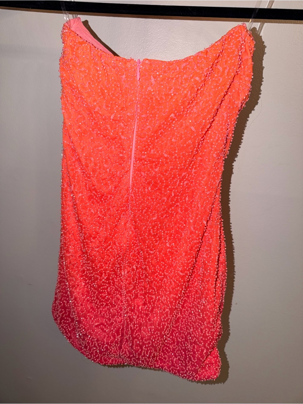 Oh Polly Coral to Pink Strapless Beaded Mini Dress - Picture 5 of 6